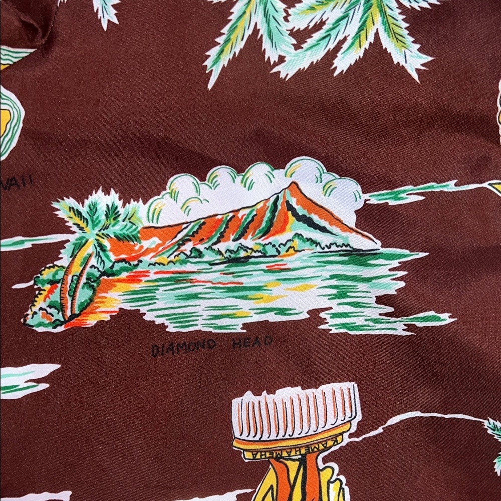 Vintage Made in Hawaii Brown Tropical Print Short-Sleeve Shift Dress Sz.M - Picture 12 of 12